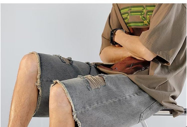 Ateso - Middelhoge denim shorts met distressed effect