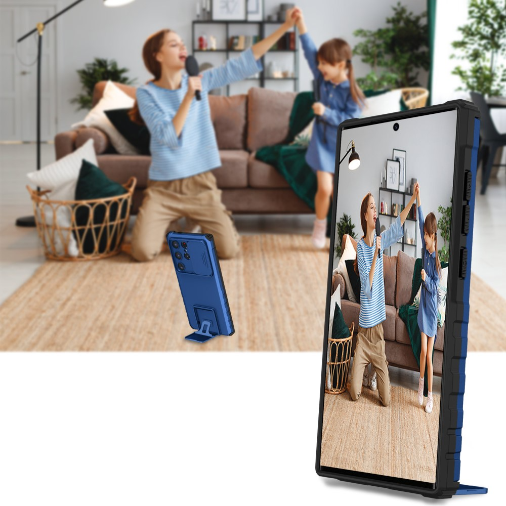 Samsung Galaxy S24 Ultra Hybrid Outdoor Hardcase Hülle mit Cam-Slider   Kickstand - Blau (Matt)