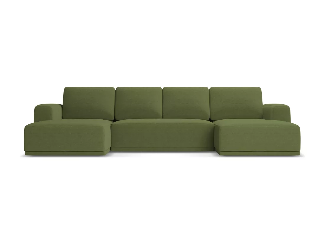 Canapé d'angle panoramique convertible en tissu chenille - bouteille verte - KAILA