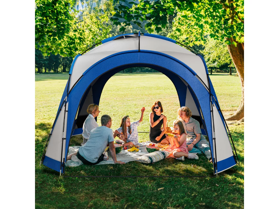 YITAHOME Tonnelle de Jardin - Pliable - Imperméable - Tente de camping - 4 Parois Latérales - Moustiquaire - Gris rt Bleu - 3,5 x 3,5 x 2,3 m