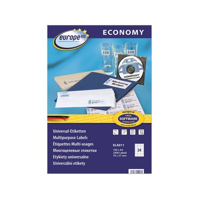Europe100 - 2400 Étiquettes multi-usages blanches - 70 x 37 mm - réf ELA011