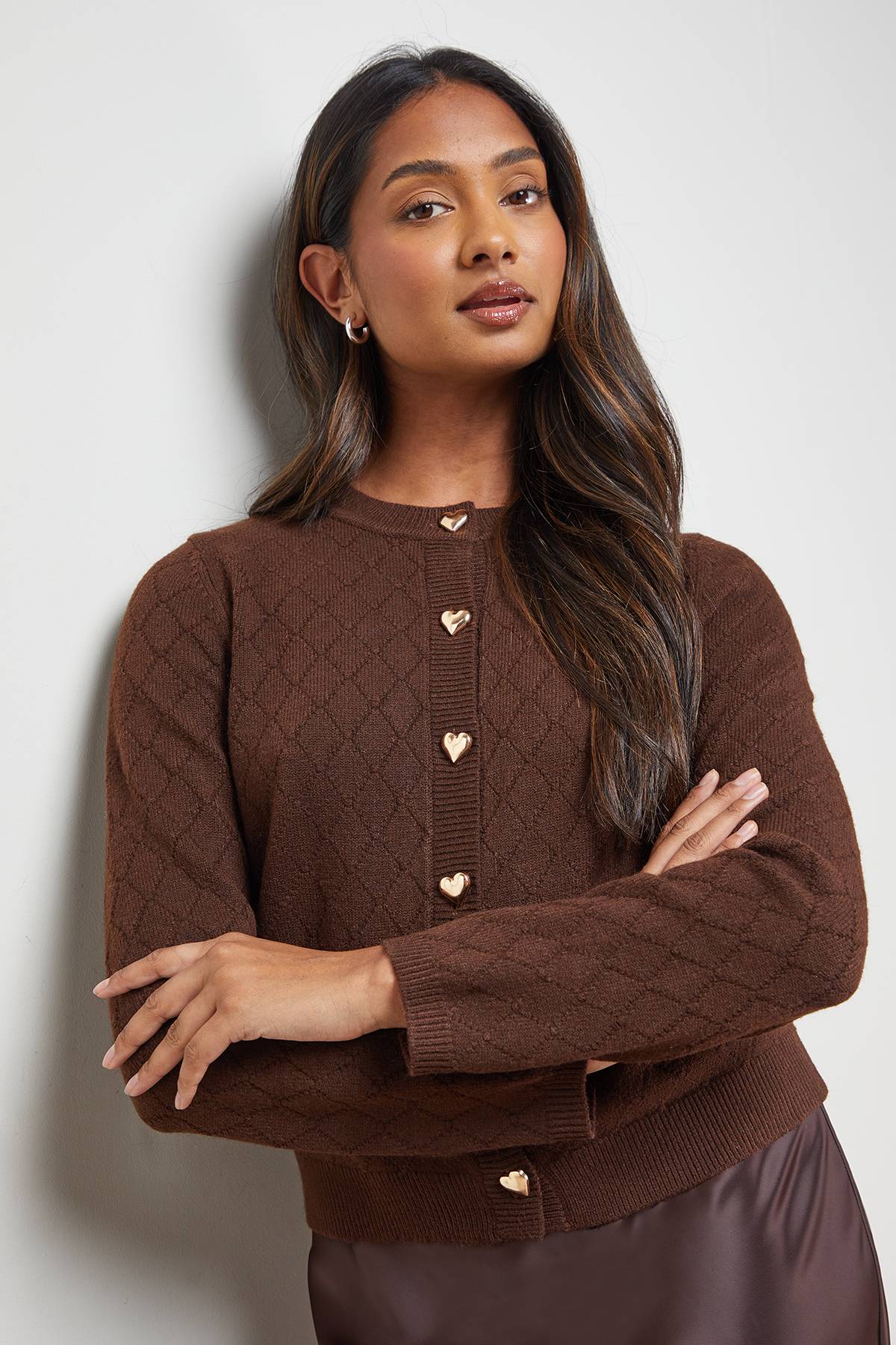 Oasis Cardigan Col Rond à Boutons Cœur