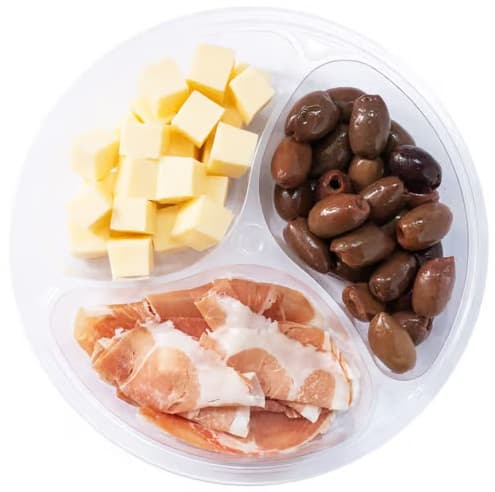 Pappudia Mix aus Jamón Serrano, Gouda und schwarzen eingelegten Kalamata-Oliven