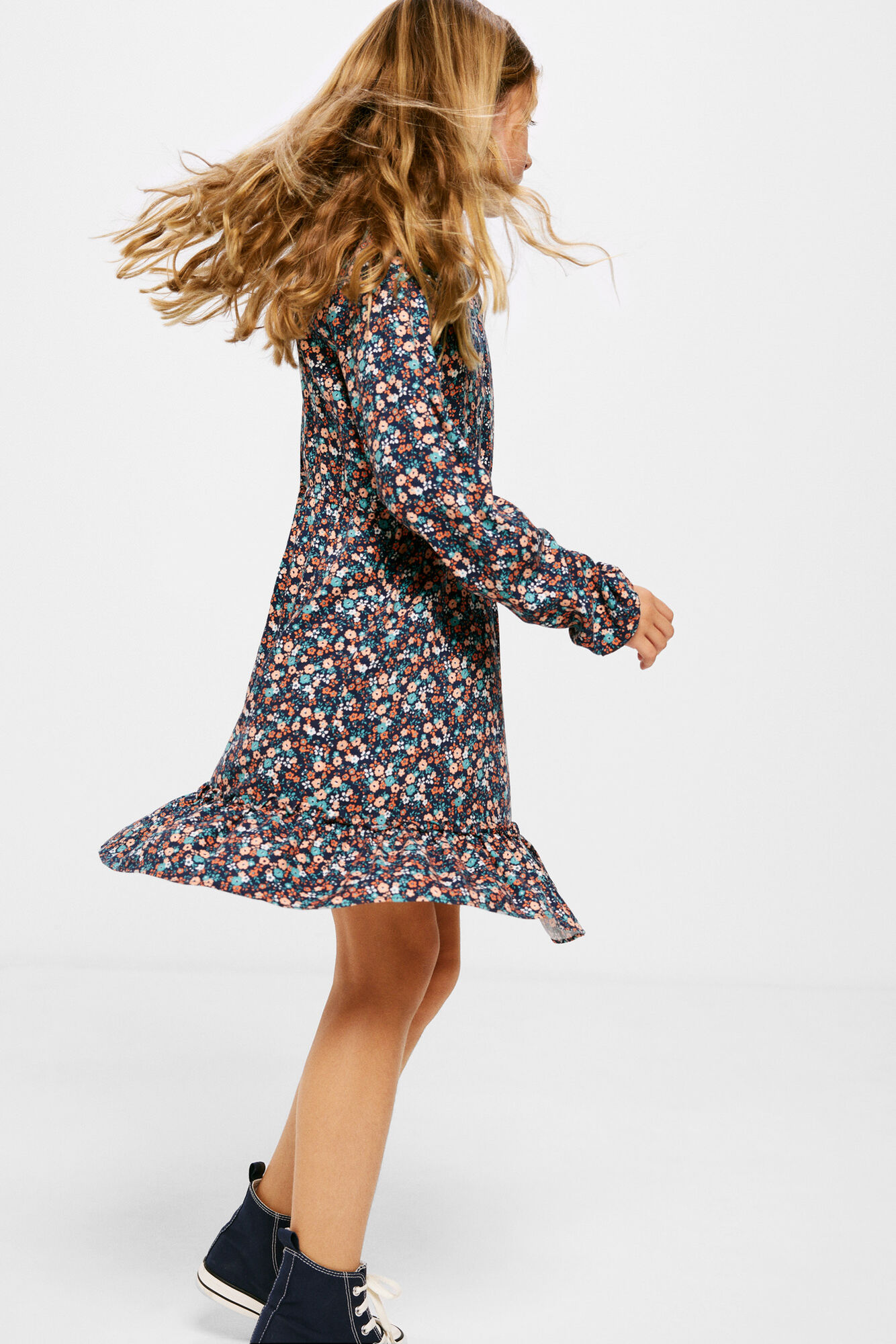 Vestido floral azul-marinho para meninas