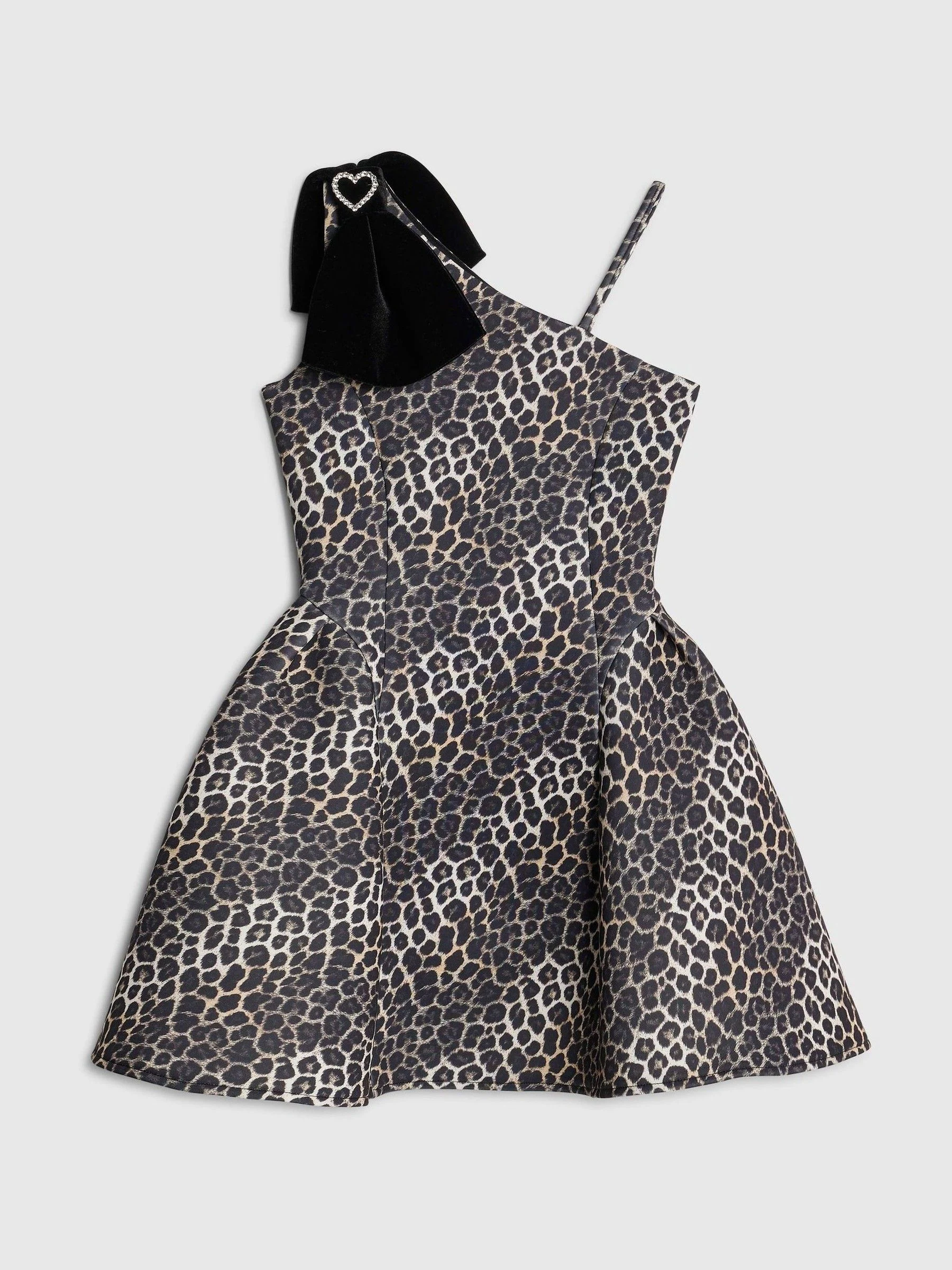 River Island Leopard Print One Shoulder Bow Scuba Dress