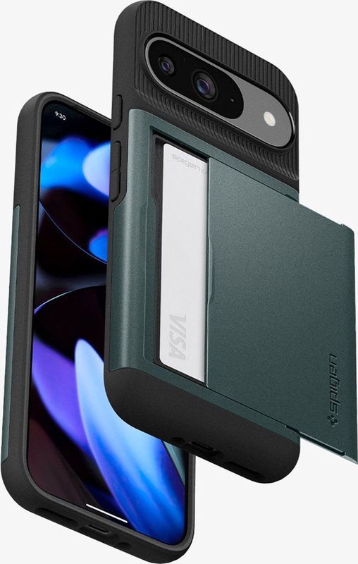 Spigen Slim Armor CS Hoesje Geschikt voor Google Pixel Pro Back Cover met Kaarthouder voor 2 Pasjes Groen