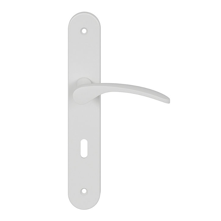 Ensemble poignée sur plaque rond serrure GoodHome Beare mat blanc L.110.5mm x l.40mm entraxe 195mm