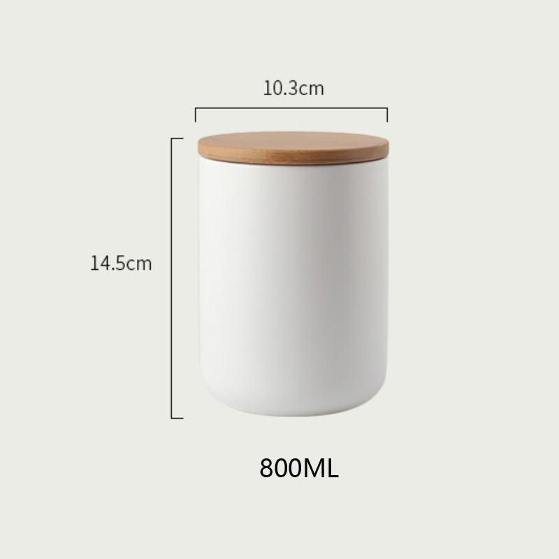 (800ml) Keramik Vorrats Dose Aufbewahrungs Behälter inkl. Bambus Deckel - Weiss