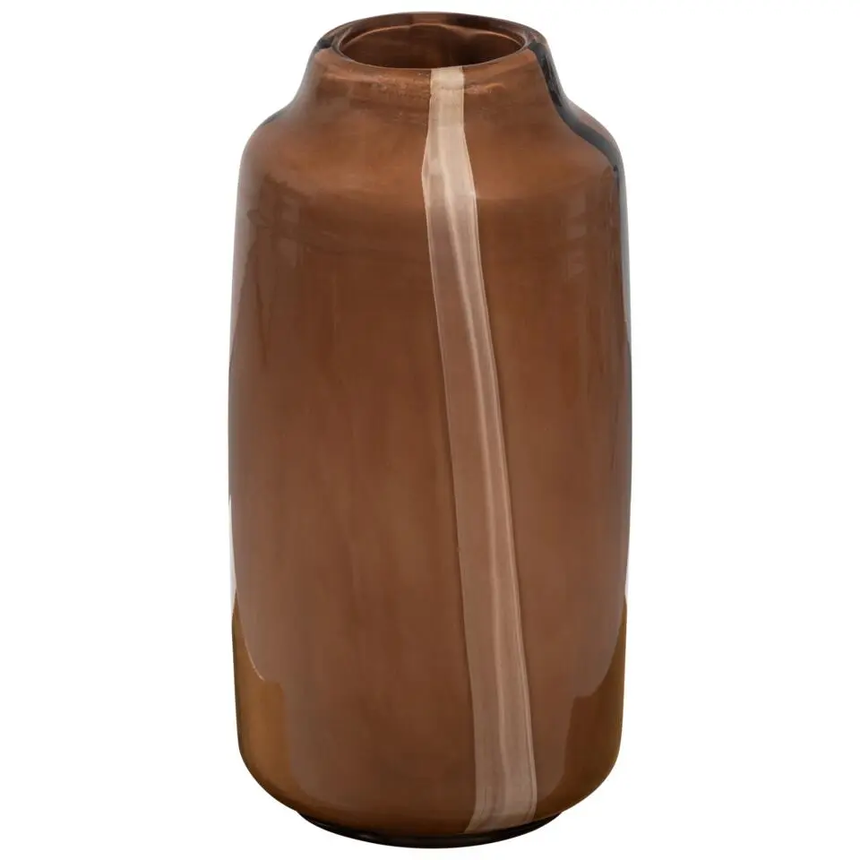 WOOOD Selena Vaas Met Streep - Glas - Bruin - 35x18x18