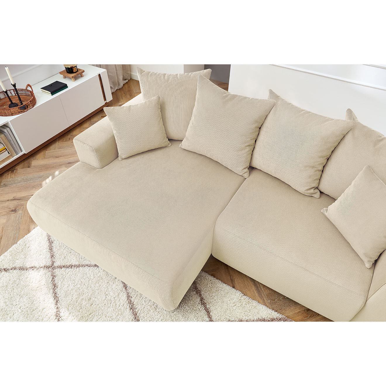 Bobochic Canapé d'angle fixe gauche Enjoy beige - 237x147x95 cm