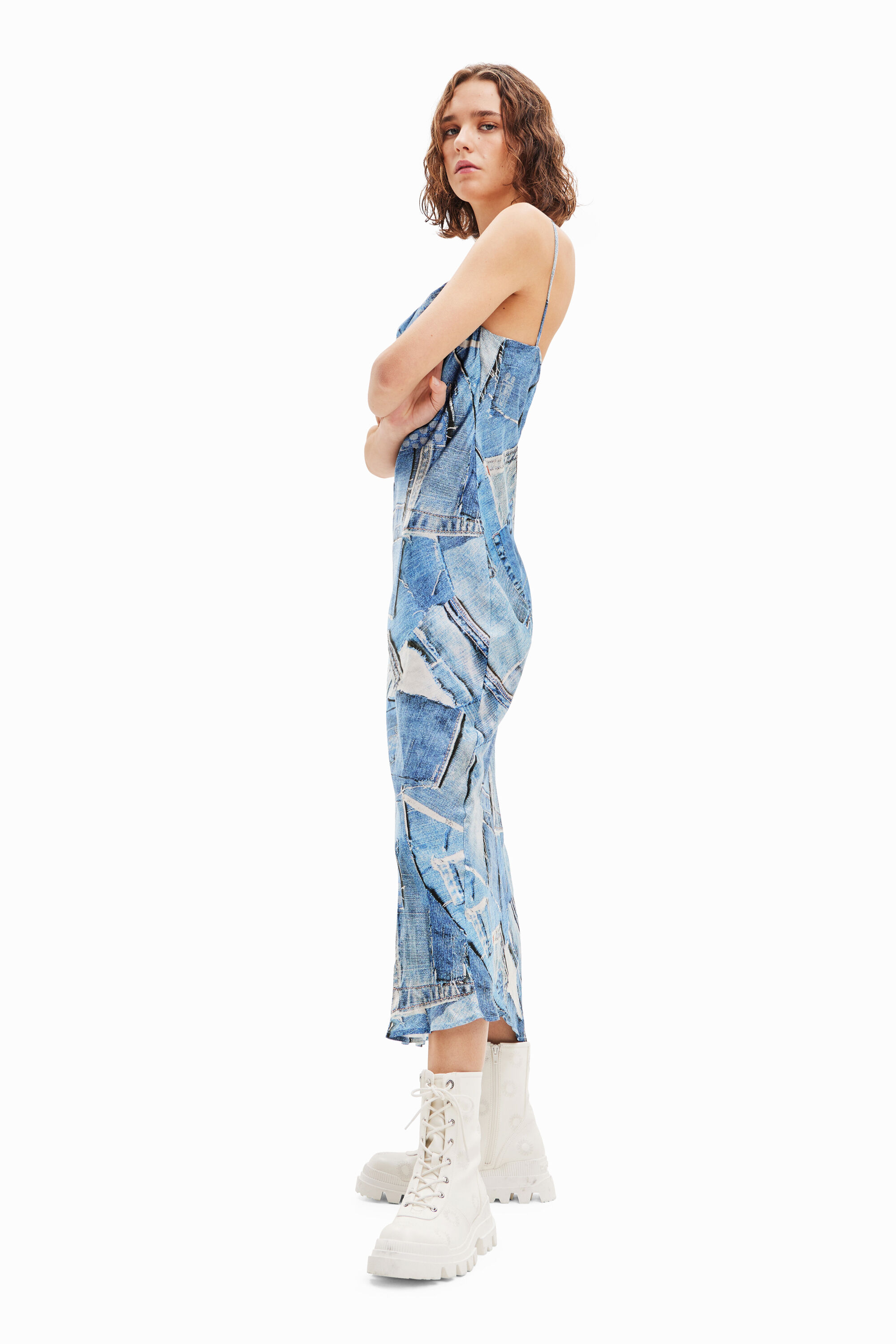 Robe midi patchwork denim