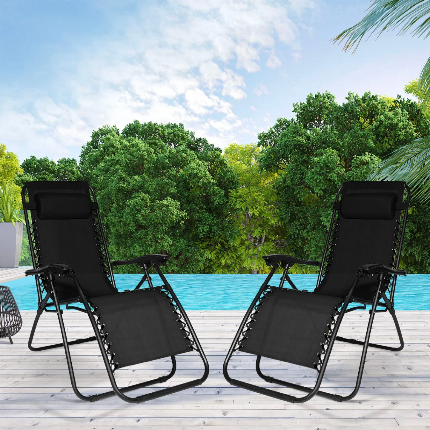 Lot de 2 fauteuils de jardin inclinables RELAX grand confort noir
