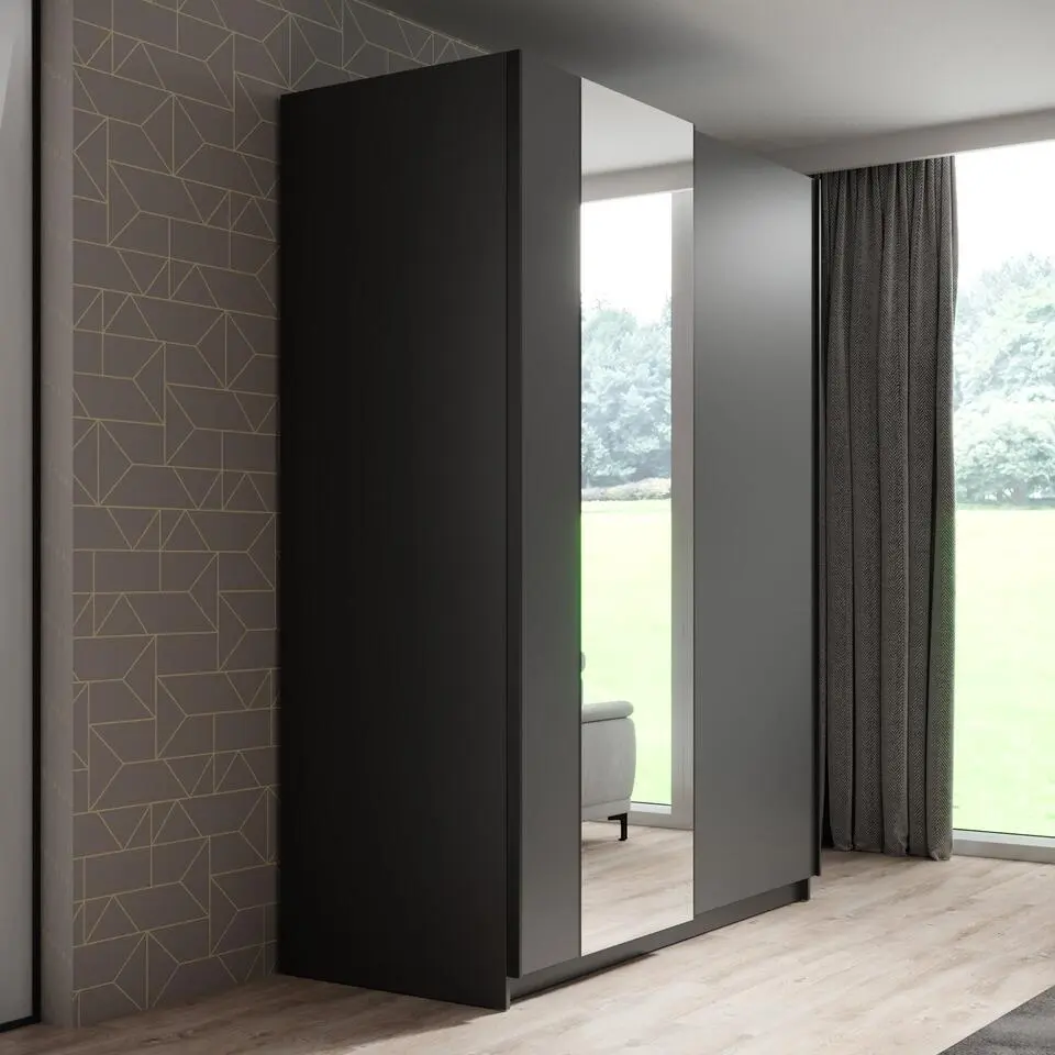 Meubella - Kledingkast Ganaro - Grijs - 150 cm - Met spiegel