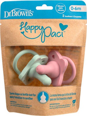 Dr. Brown's HappyPaci Smokk 0-6m 2-pack Silikon, Rosa/Grønn