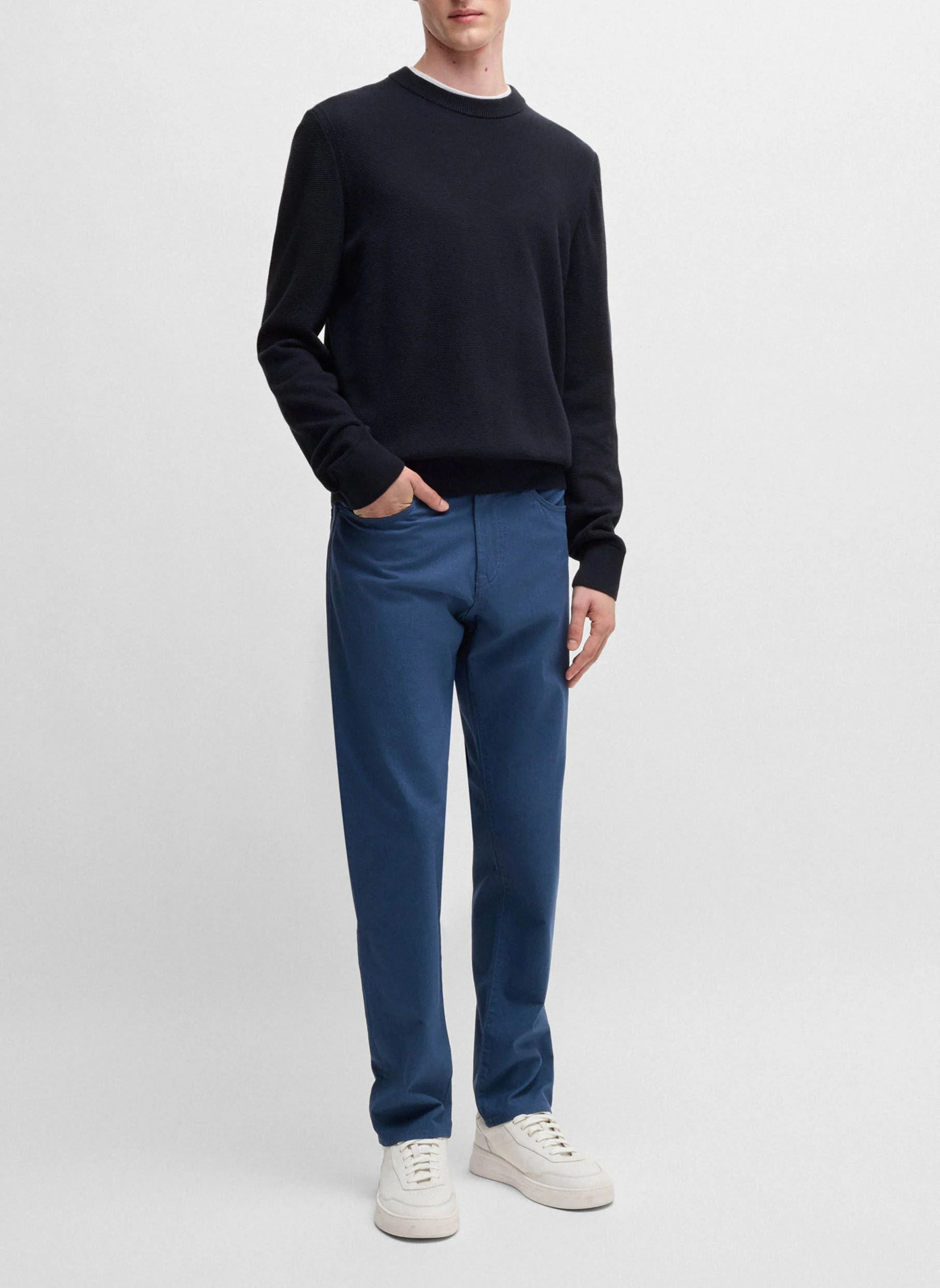 Pull col rond en coton | Bleu