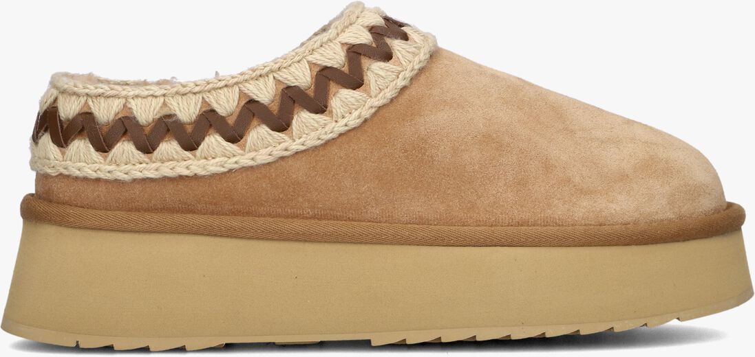 beige mou pantoffels platform clog suede leather st