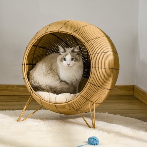 Cama em forma de caverna de vime para gatos PawHut