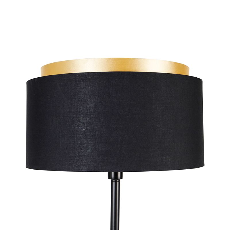 Moderne vloerlamp zwart met kap zwart met goud - Simplo