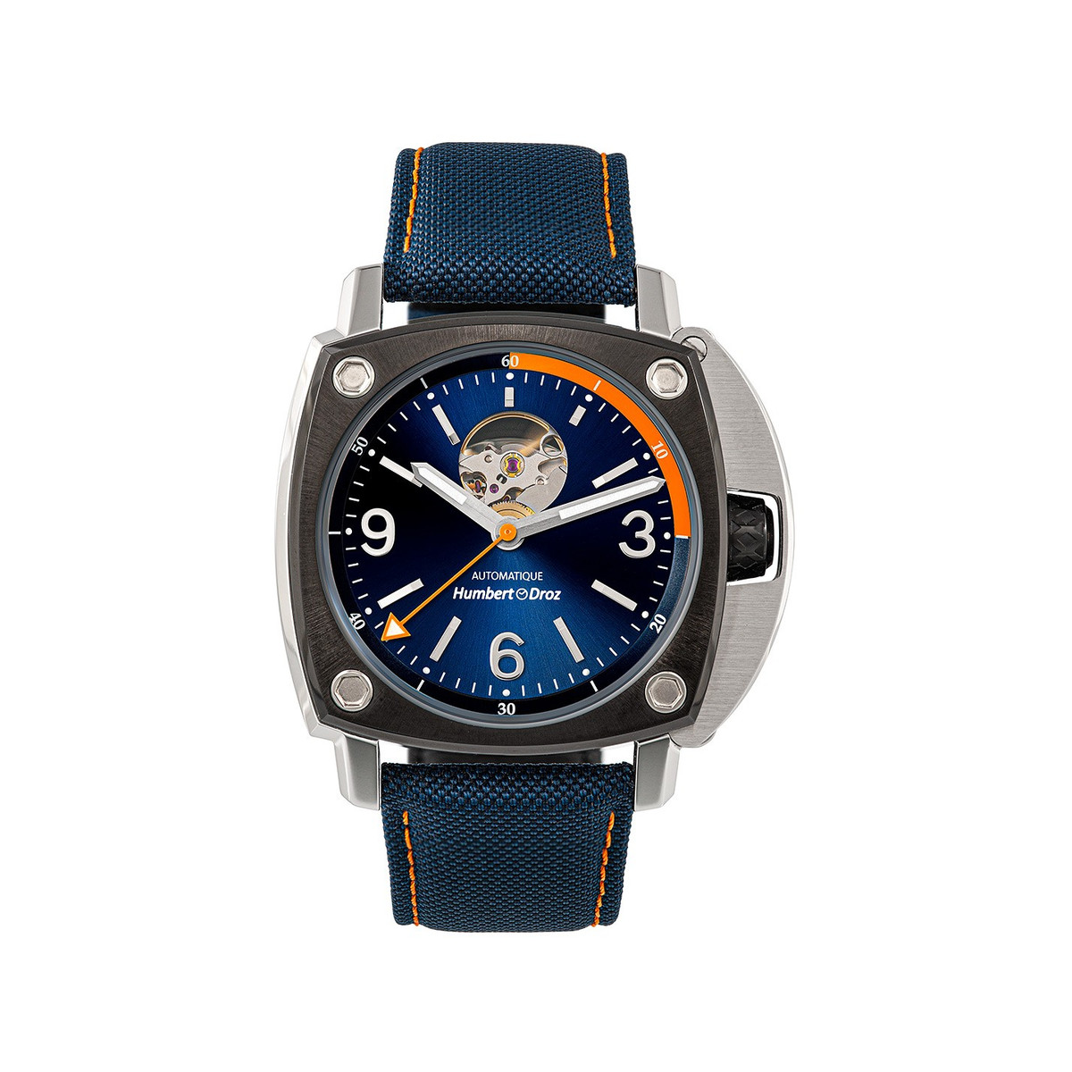 Montre HUMBERT-DROZ hd1 homme automatique, bracelet tissu bleu fonce