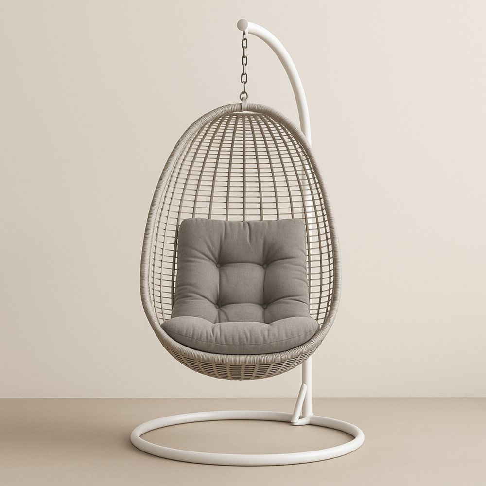 Hängesessel Ei-Form Rattan Beige Grau Mit Stahlrahmen 200x95x95 cm