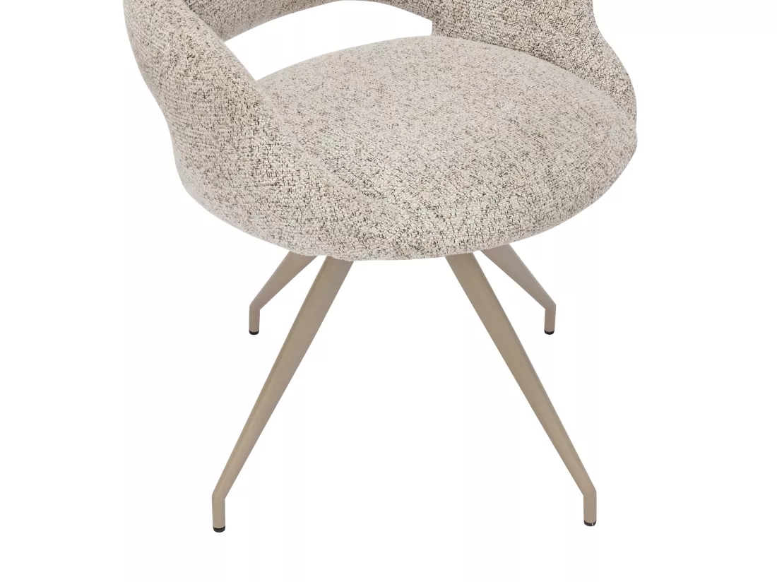 Lot de 2 chaises pivotantes en tissu tweed et métal taupe - Crème - VALIANA
