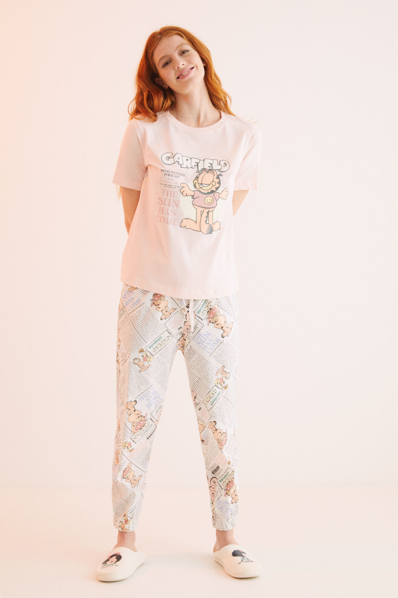Pijama comprido rosa de algodão do Garfield - rosa