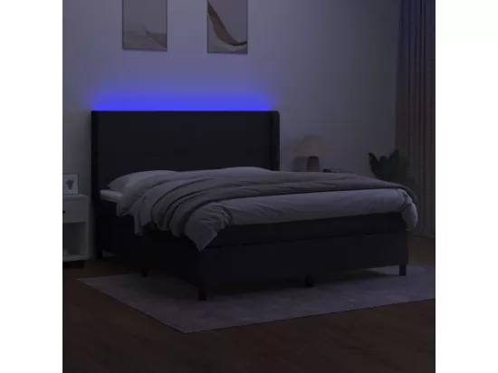 Sommier tapissier avec matelas et LED Noir 160x200 cm Tissu