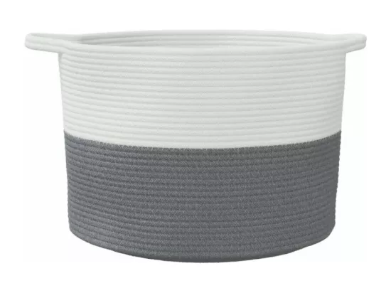 Panier à linge gris et blanc Ø55x36 cm coton