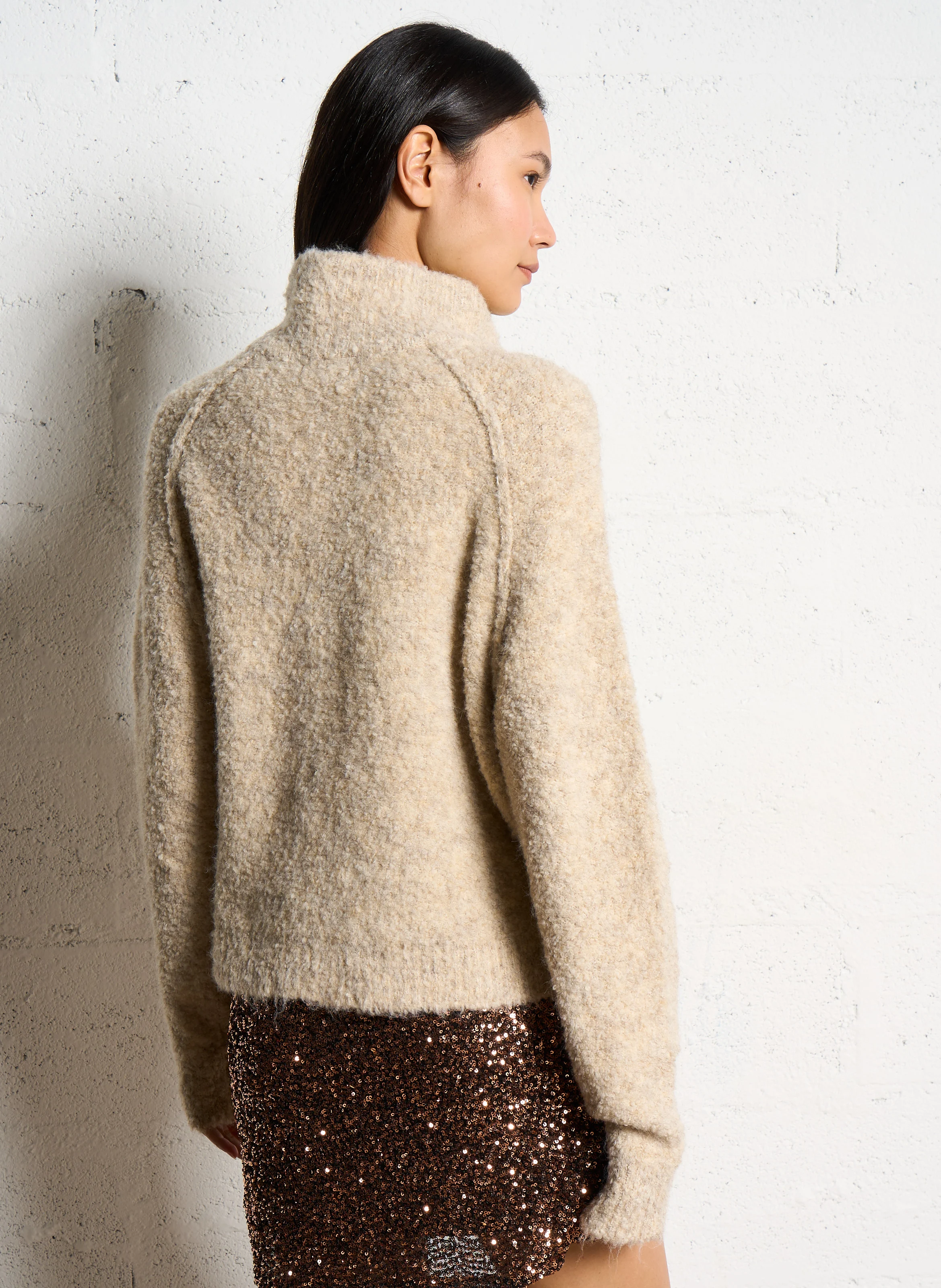 Pull col montant zippé | Beige