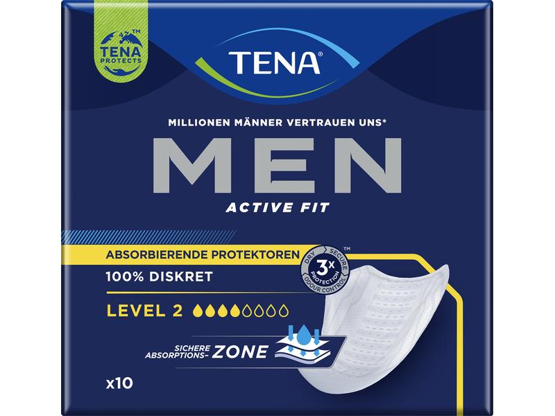 Tena Inkontinenz Einlagen Men Active Fit Level 2 10 Stück Für Männer mit mittlerer Blasenschwäche oder Inkontinenz