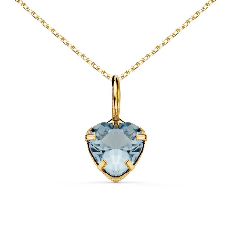 Collier - Pendentif Or Jaune 18 Carats 750/000 - Zirconium Bleu Topaze - Chaine Dorée