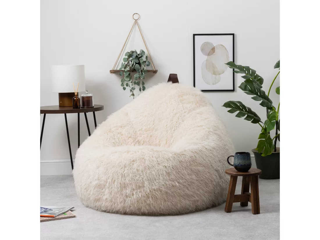 Pouf imitation fourrure beige - COCOON