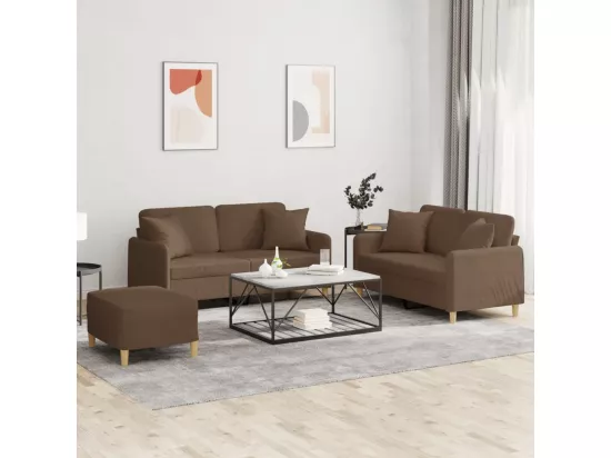 Ensemble de canapés 3 pcs avec coussins marron tissu