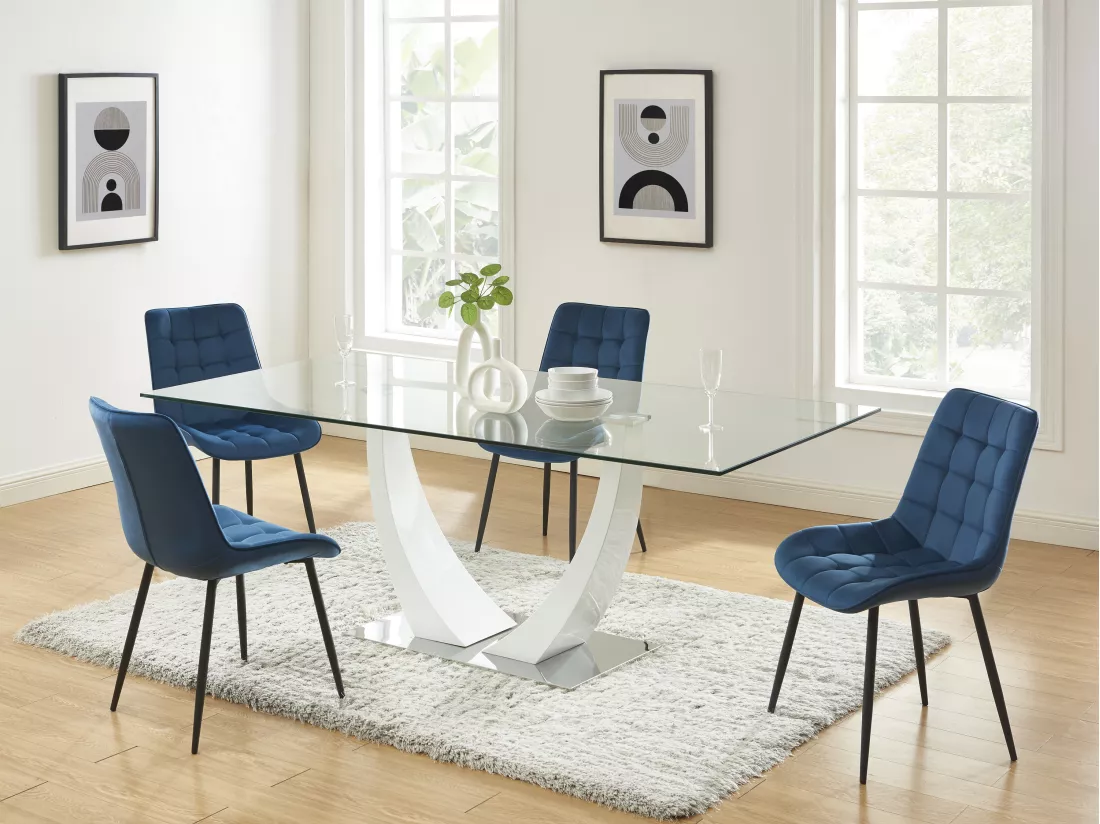 Lot de 6 chaises matelassées - Velours et métal noir - Bleu nuit - OLLUA