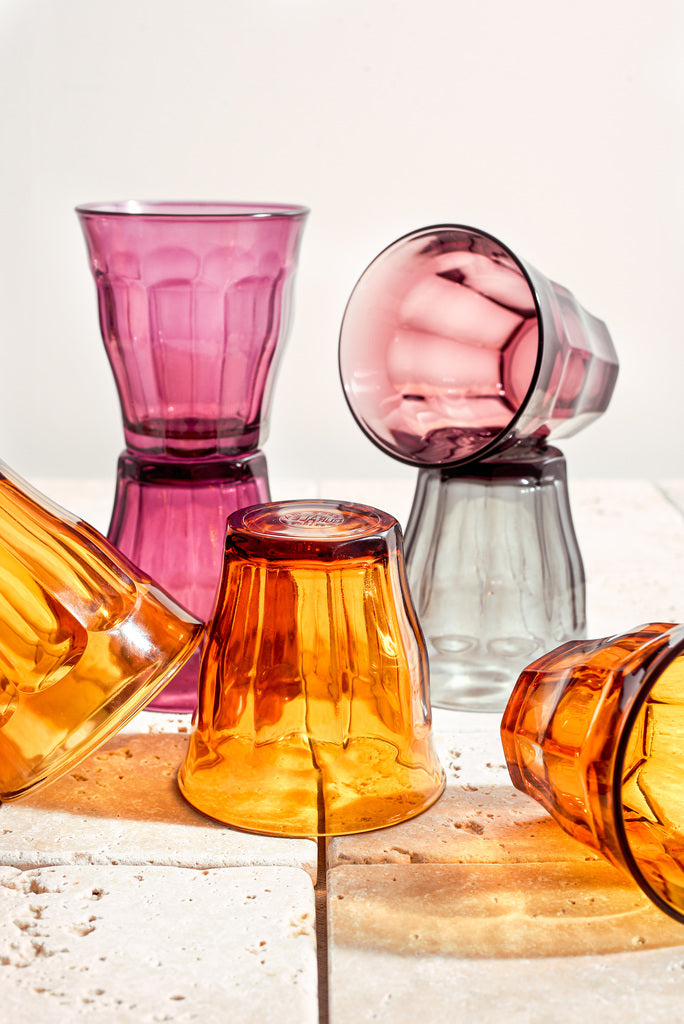 Le Picardie®  - Verre de table 25 cl - Panaché de 3 couleurs: Gris, Prune et Vermeil (Lot de 12)