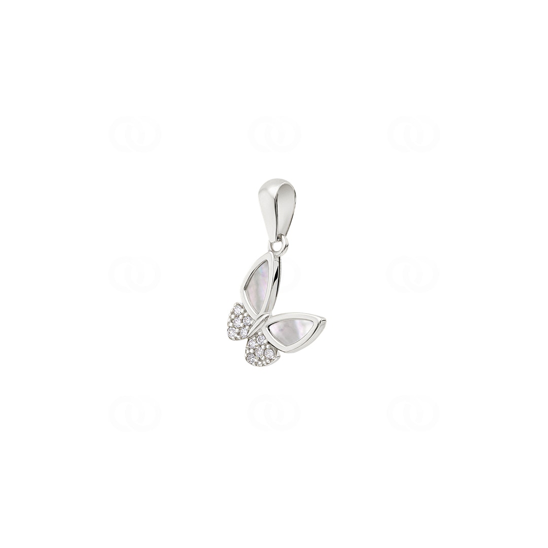 Anhänger 750/18 K Weissgold Schmetterling mit Perlmutt & Zirkonia