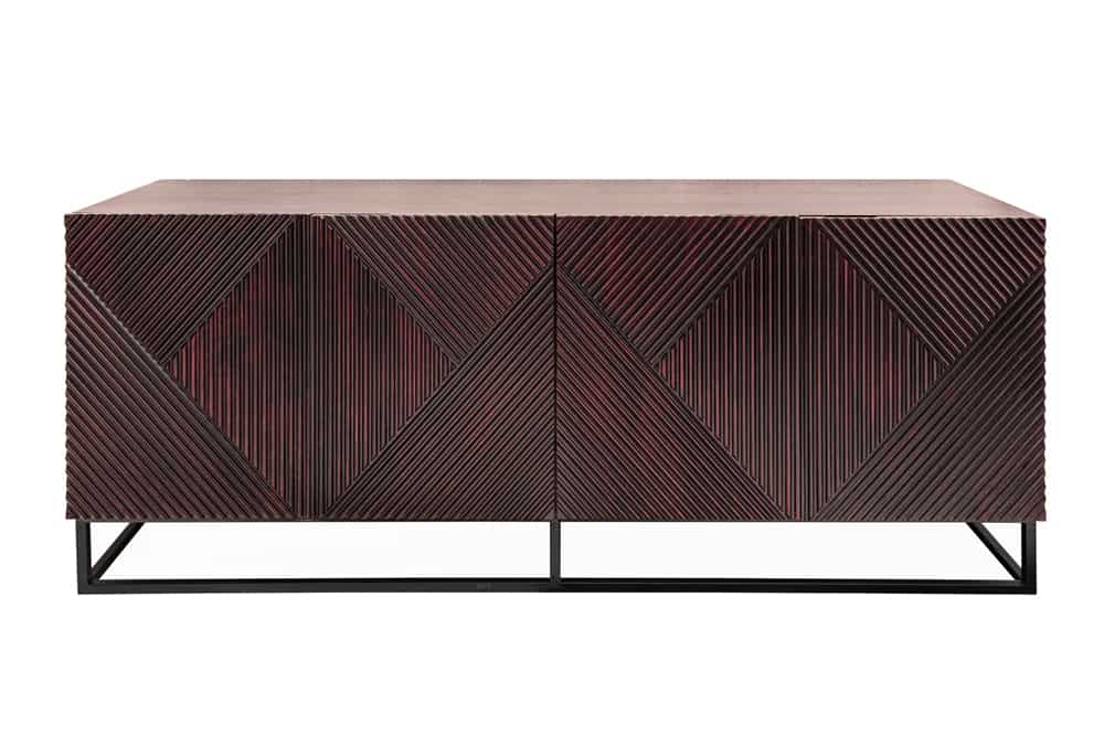 Massives Sideboard CREATIVO 180cm Mangoholz aufwändige 3D Front Retro Design