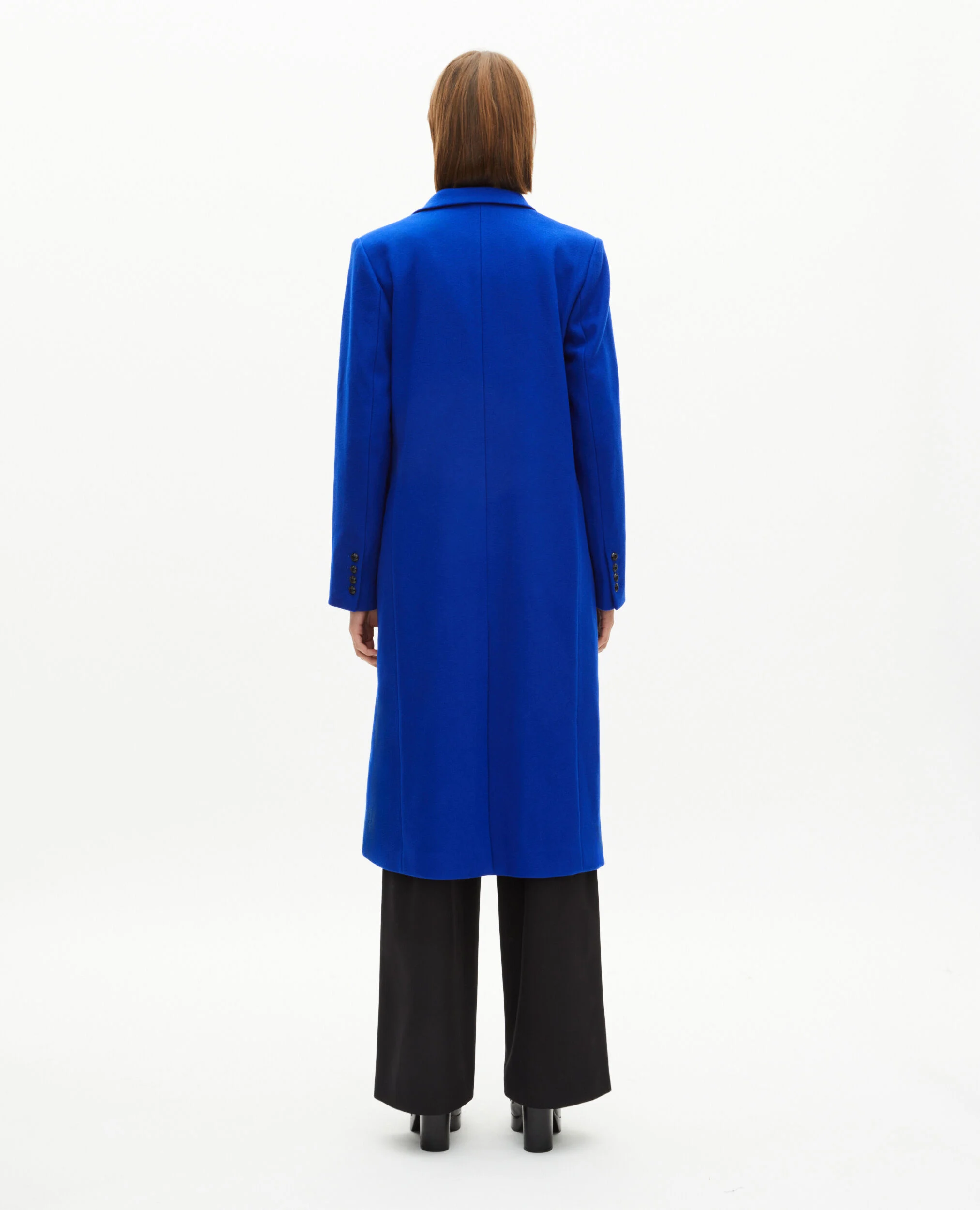 Manteau long croisé en laine bleu éléctrique