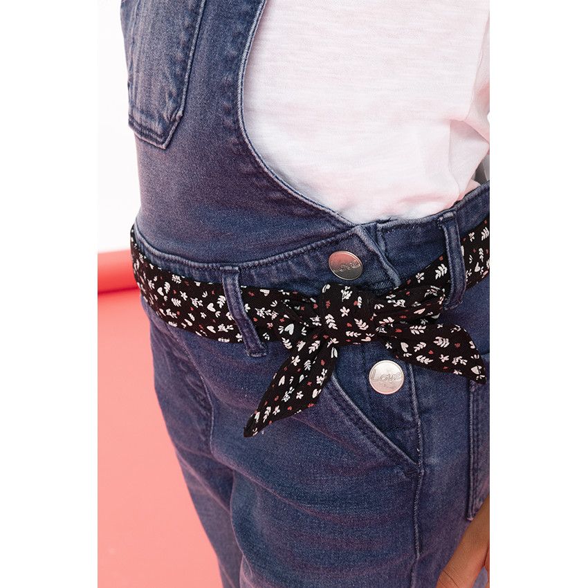 Salopette longue en denim ceinturée pour fille - Bleu moyen