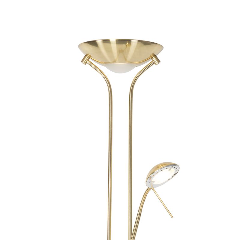 Moderne vloerlamp messing met leeslamp incl. LED dim to warm - Diva