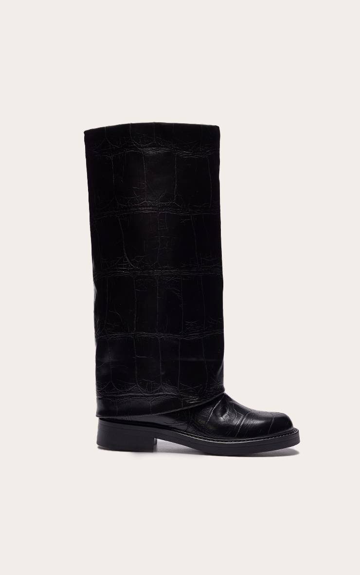 Noir Botte Haute À Revers En Daim