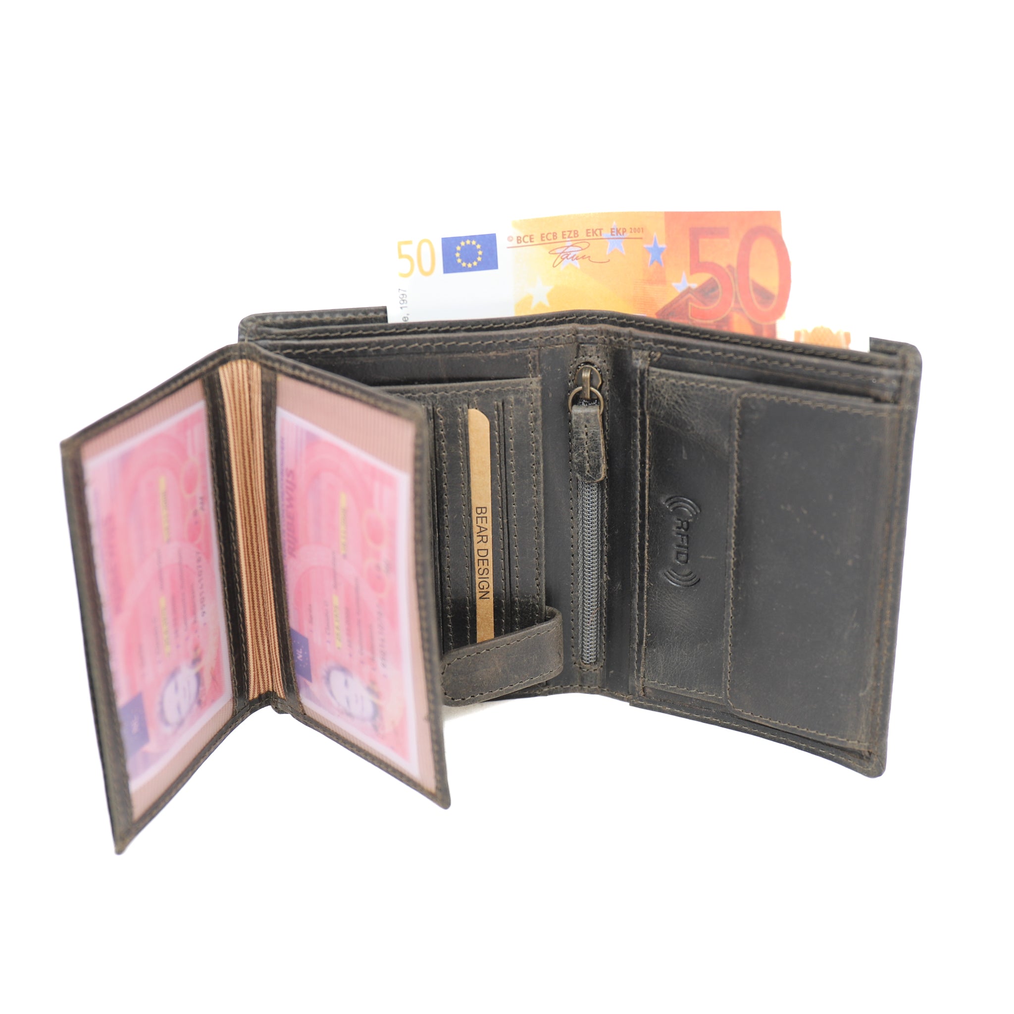 Hoge billfold 'Klaas' vintage grijs Vintage grijs