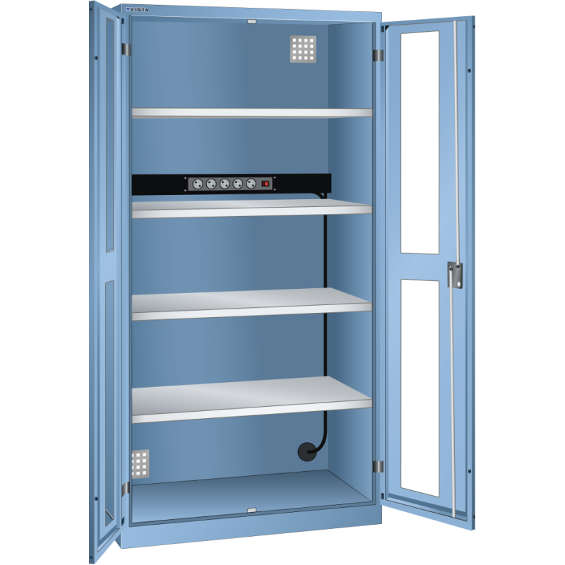 LISTA - Armoire charge batterie H 195 x L 100 x P 58 cm - 1 rampe électrique de 5 prises (230V) sur la paroi arrière