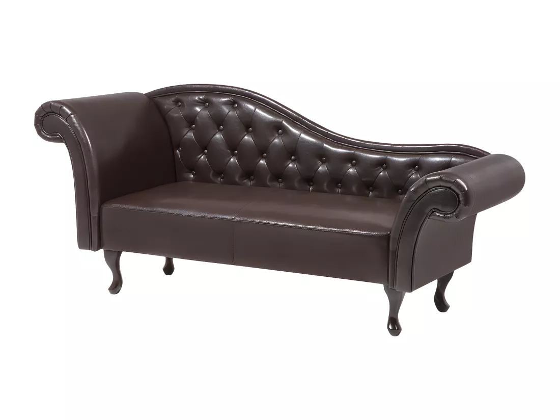 Chaise longue Chesterfield en cuir PU marron LATTES