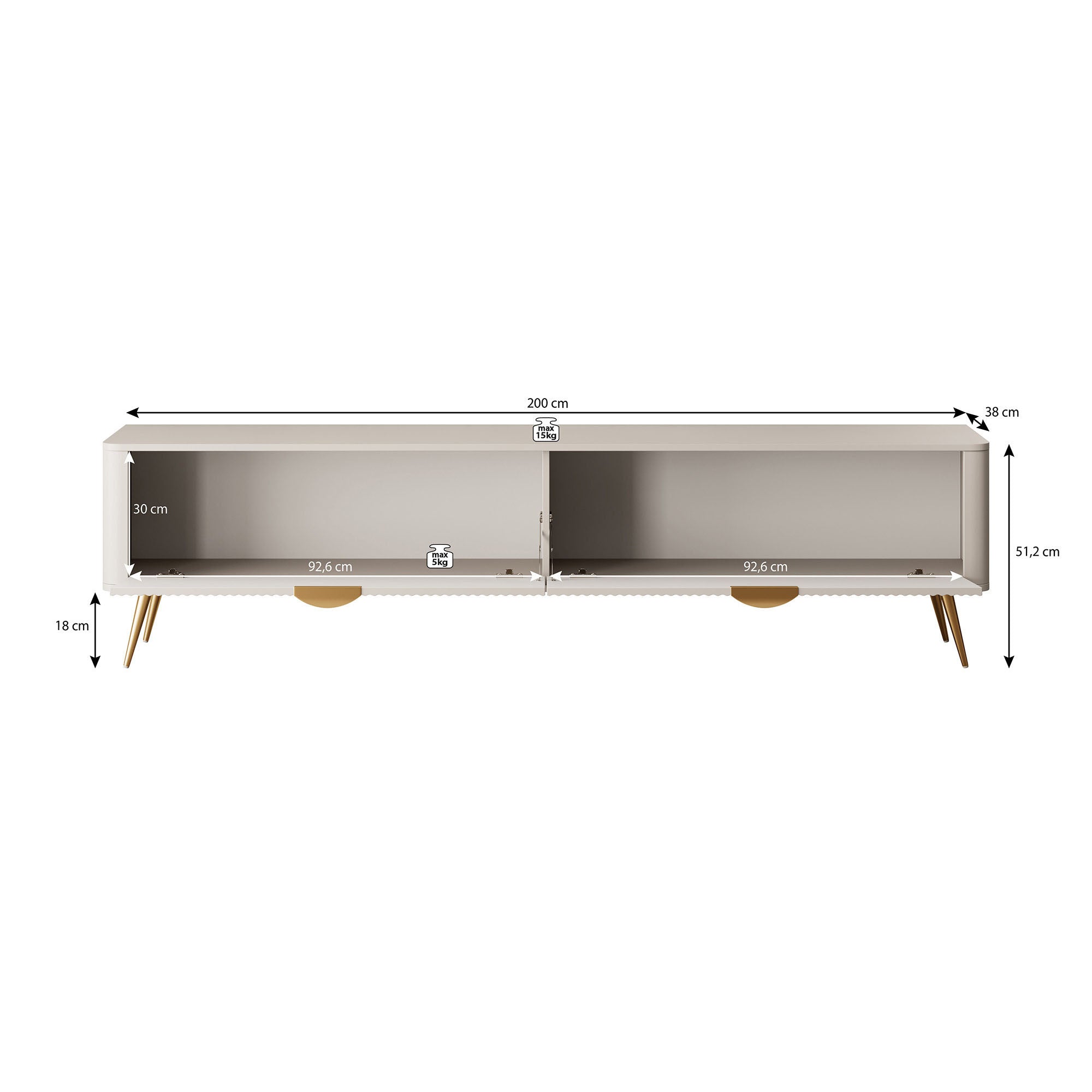 Meubella - TV-Meubel Lima - Zwart - 200 cm