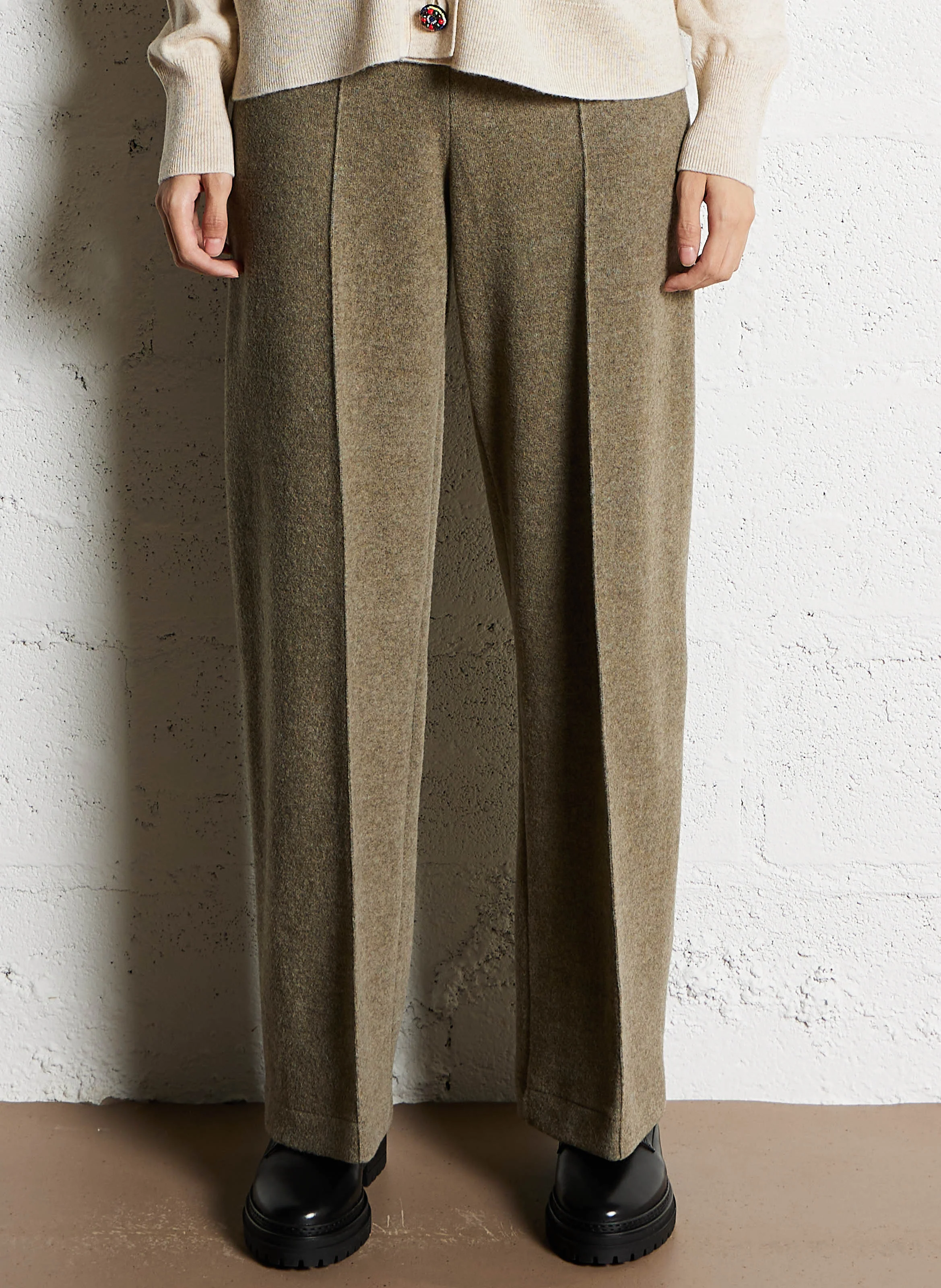 HEIKO - Pantalon droit en laine et en coton mélangés| Marron