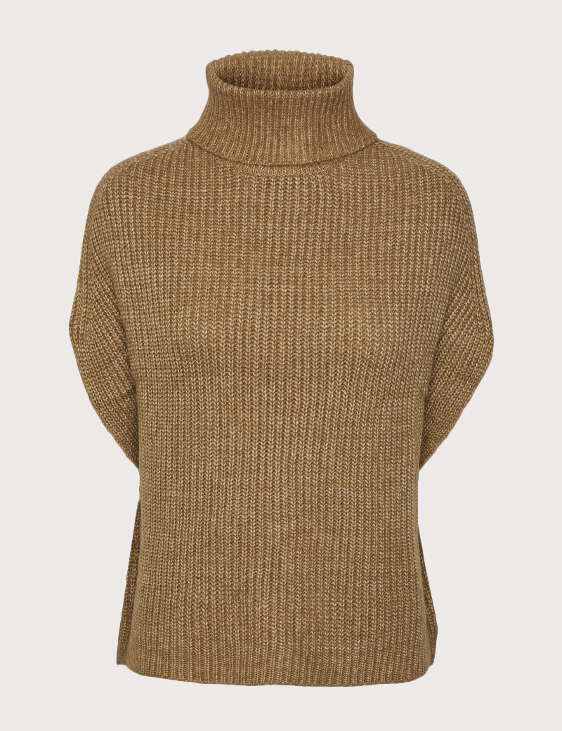 PIECES PONCHO COL ROULÉ MANCHES 3/4 JIN MARRON