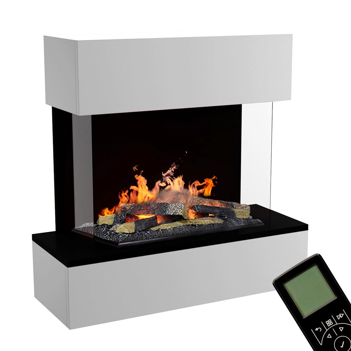 GLOW FIRE Elektrische haard 'Hölderlin Sims' | Waterdamphaard met OMC 600 inclusief hout in wit als wandhaard | HxBxD: 88x80x30 cm