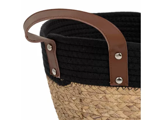 Panier en fibre naturelle et coton noir d30x17/25h