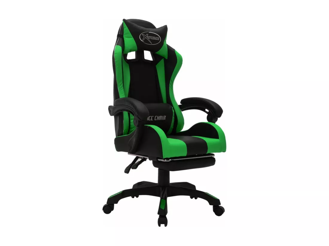 Fauteuil de jeux vidéo avec LED RVB Vert et noir Similicuir
